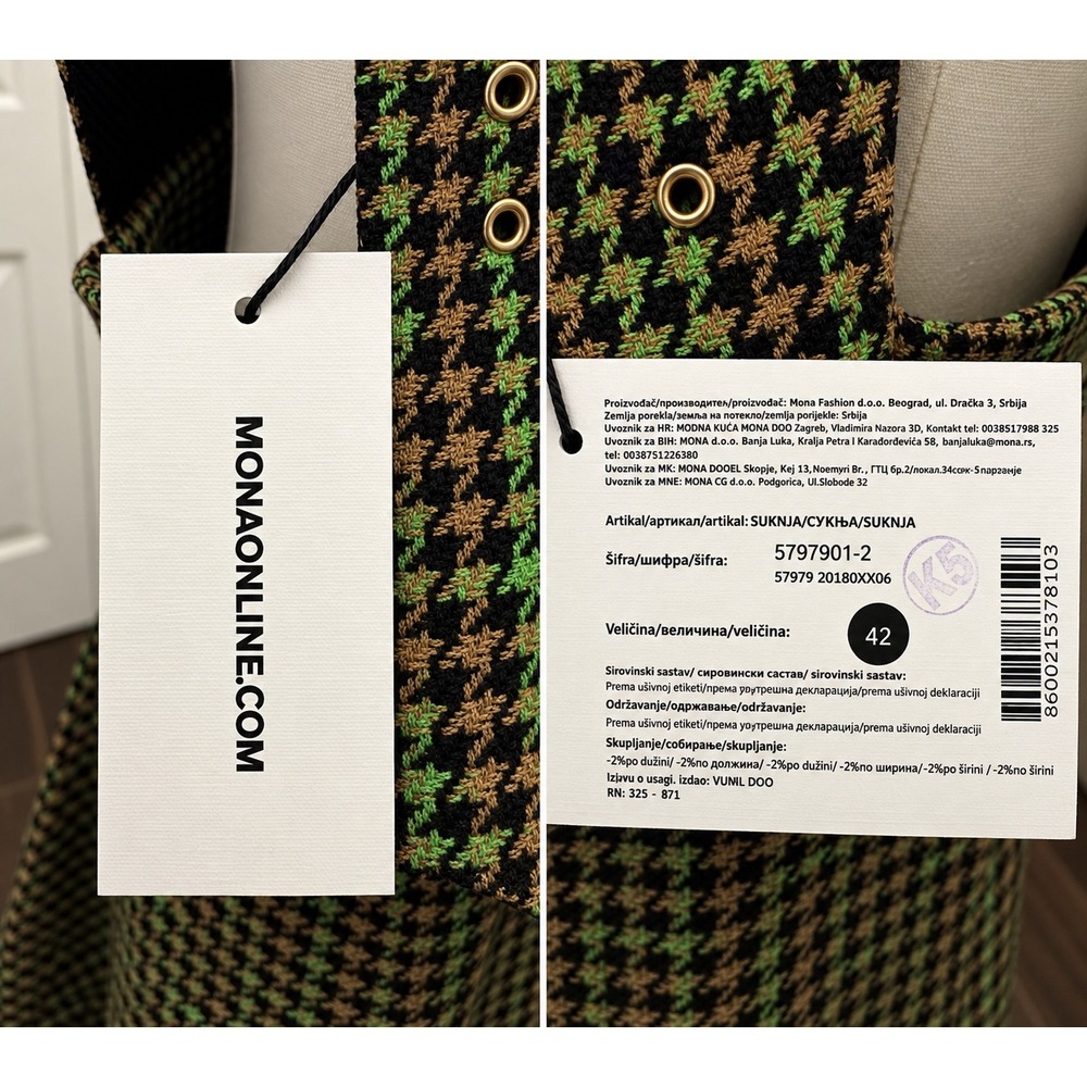 MONA NWT Wool Blend Houndstooth Pinafore Dress EU 42 Asymmetrical Buckle - Picture 11 of 11